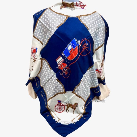 Vgt Celine Paris 100% Silk Scarf Satin 34"   ivery blue horse carriage (43 - Picture 3 of 12
